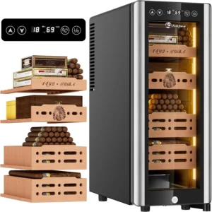 LIHTUN 35L Electric Cigar Humidor Cabinet with Light for 250 Cigars